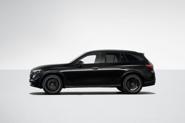 Mercedes GLC 220d Night Package parked near the Limassol coast, premium luxury SUV rental in Cyprus