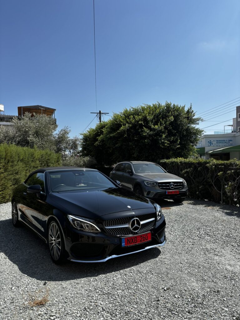 Mercedes-Benz GLC, C-Class Convertible, and E-Class Convertible available for long-term luxury car rental in Limassol with Rospensa Car Rental